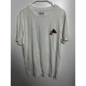 Taco Tuesday Mens White Camping Skeleton Graphic T-Shirt L‎ SS Cotton Whimsigoth